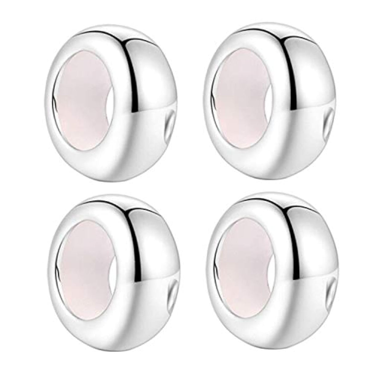Clip Stopper Charms Sterling Silver Rondelle Spacer Bead Charm Stopper Charm for Pandora Charm Bracelets (Silver (4 pcs))