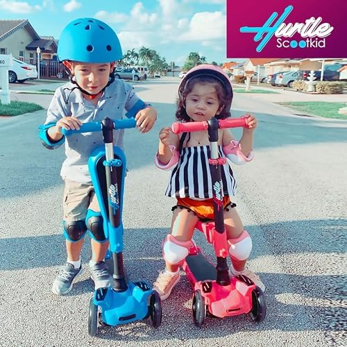 Hurtle 3-Wheeled Scooter for Kids - Wheel LED Lights, Adjustable Lean-to-Steer Handlebar, and Foldable Seat - Sit or Stand Ride with Brake for Boys and Girls Ages 1-14 Years Old