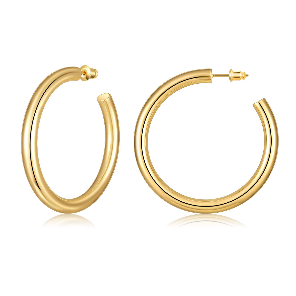 Gacimy Chunky Hoop Earrings for Women 14K Gold Plated, 925 Sterling Silver Post Hoops for Women, 50mm Yellow Color Big Earrings