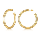 Gacimy Chunky Hoop Earrings for Women 14K Gold Plated, 925 Sterling Silver Post Hoops for Women, 50mm Yellow Color Big Earrings