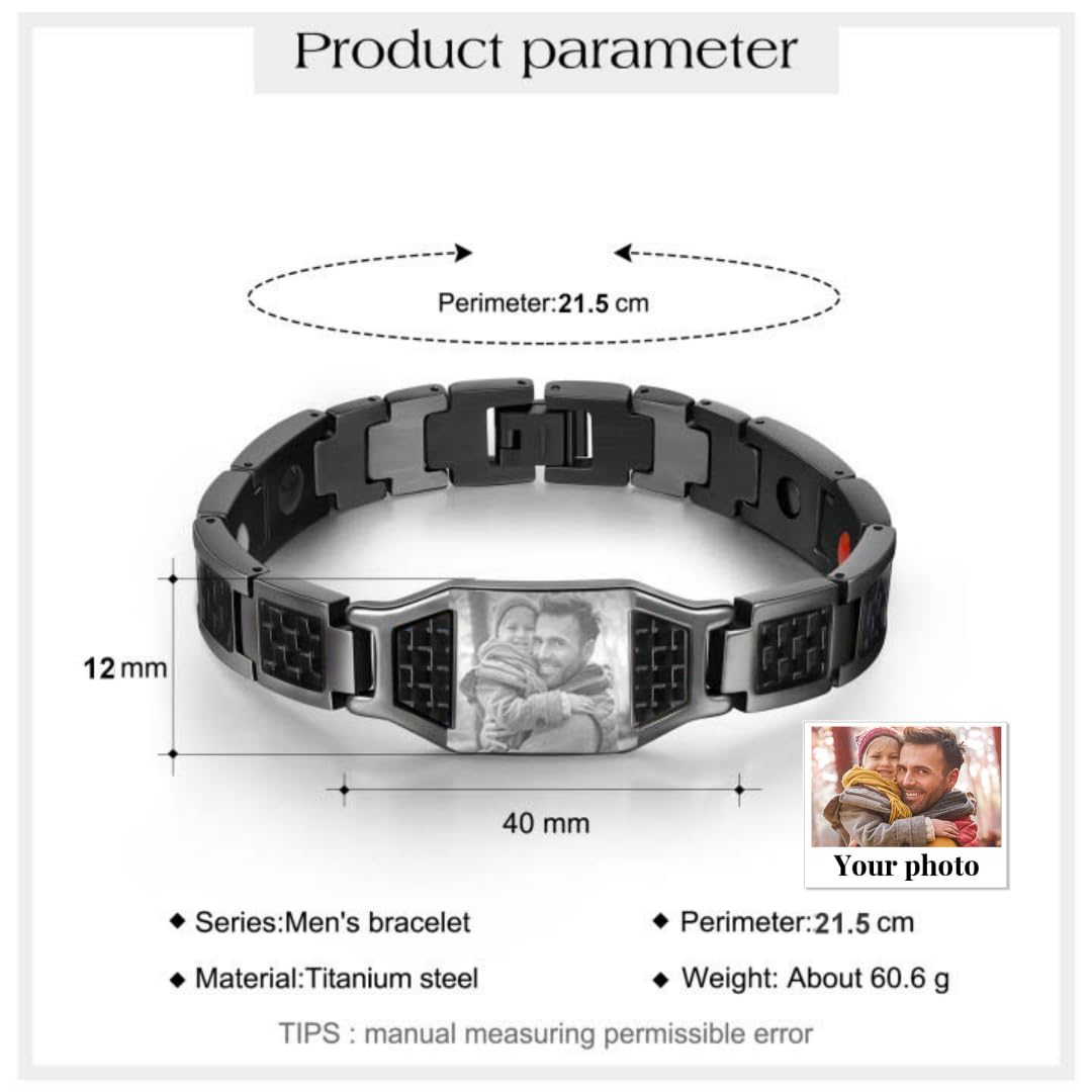 Luxladis Personalized Photo Bracelet for Men Customized Picture Bracelet Gift for Dad Husband Brother Fathers Day (Black)