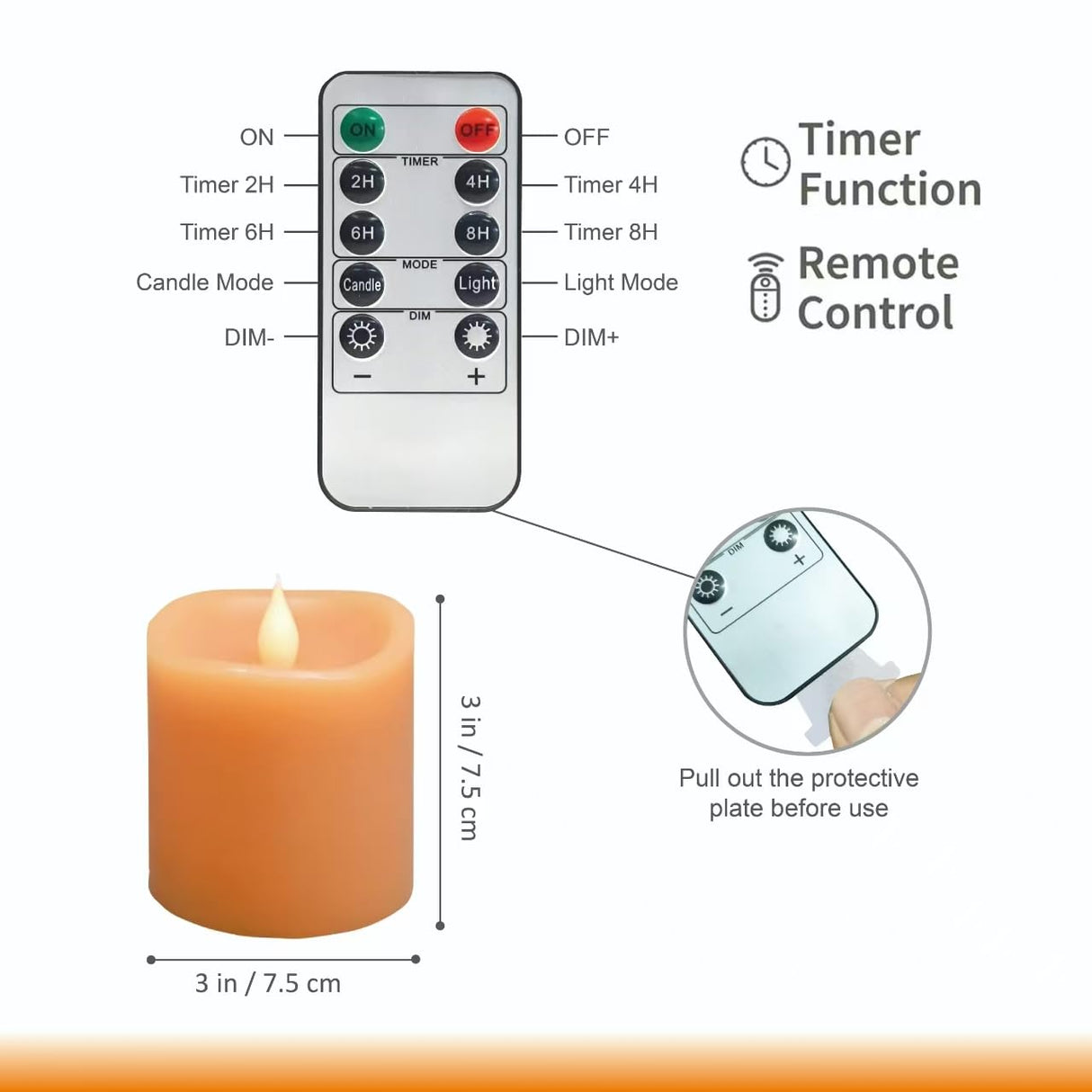 Fall Flameless LED Candles 3 inch Diameter Real Wax 2AA Battery Operated 600hr+ Flickering Candles with Timer Remote Control for Halloween Thanksgiving Christmas Indoor (Orange, 3″×3″- 2 PCS)