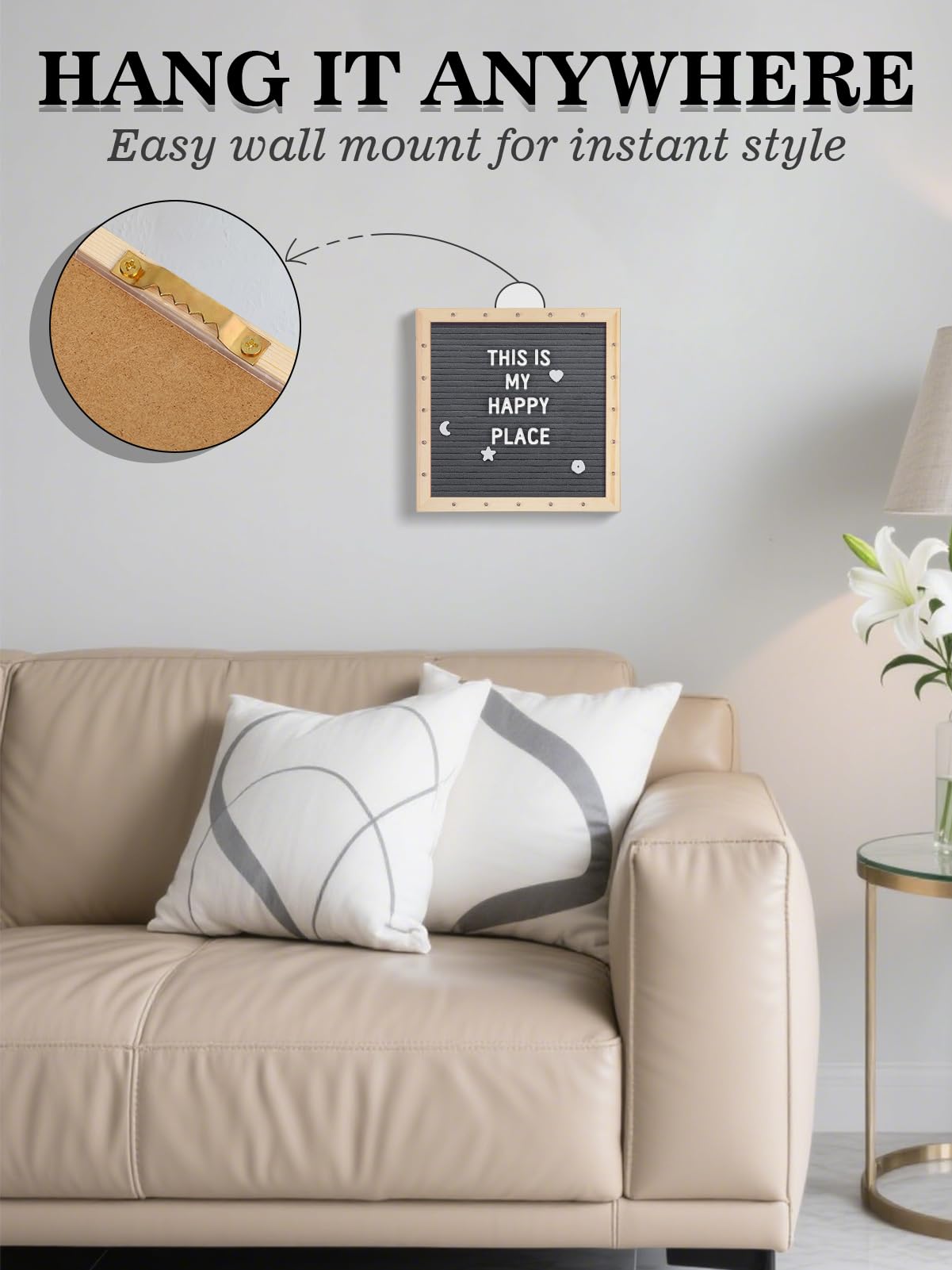 Changeable Felt Letter Board with LED Lights - 10×10" Message Custom Signs & Wood Stand & 450 Letters, Poster Board for Christmas/Pregnancy/Baby Announcement/Classroom Wall Decor Gifts, Grey