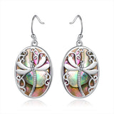 Barzel 18K White Gold Plated Created Abalone Dragonfly Dangling Earrings for Women - Made in Brazil