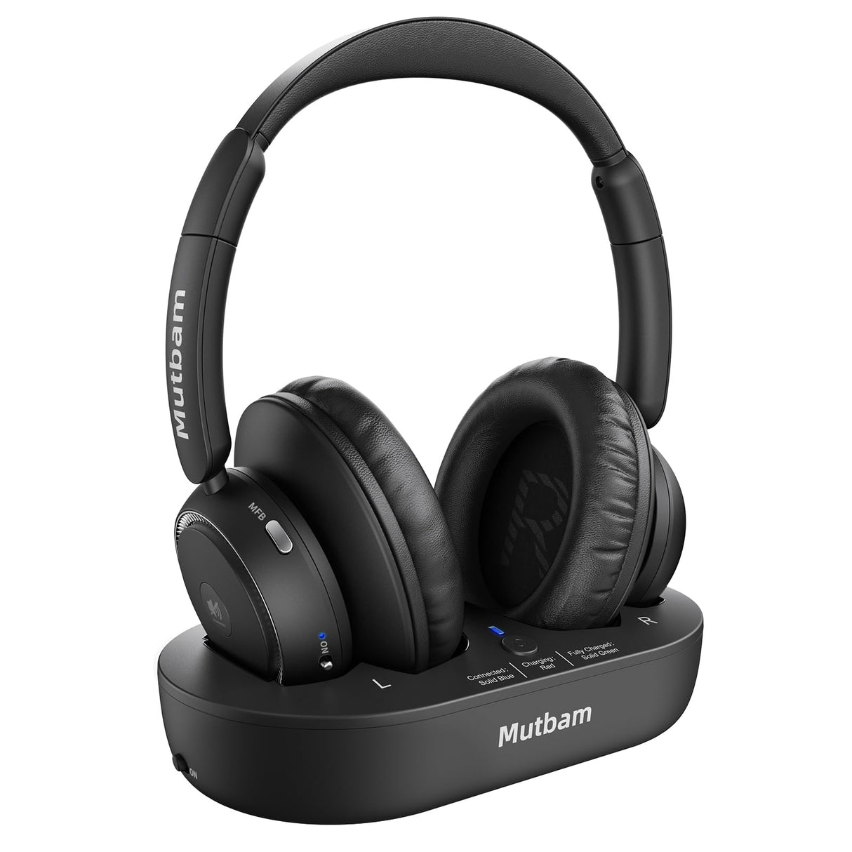 Mutbam Wireless Headphones for TV, TV Headphones Wireless for Seniors, 65hrs Worktime tv Bluetooth headsets with Transmitter Charging Base, Without Delay, Gift for The Elderly & Hard of Hearing