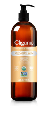 Cliganic Organic Argan Oil for Hair, Face & Skin (Bulk, 32oz with Pump) - 100% Pure, Cold Pressed