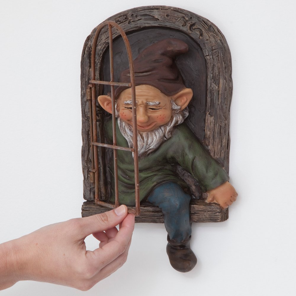Bits and Pieces Elf Out the Window Yard Decorations Outdoor Tree Faces, 12 Inch Tree Hugger Whimsical Yard Decor, Elf, Fairy, Gnome Garden Decorations, Fun Garden Art