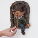 Bits and Pieces Elf Out the Window Yard Decorations Outdoor Tree Faces, 12 Inch Tree Hugger Whimsical Yard Decor, Elf, Fairy, Gnome Garden Decorations, Fun Garden Art