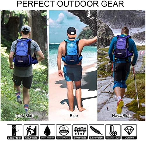 Insulated Hydration Backpack Pack with 3L BPA Free Leak Proof Water Bladder, Large Storage Lightweight Hiking Daypack with Waist Pouches & Cooler Layer, for Running, Biking, Camping, Festival