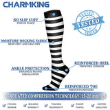 CHARMKING Compression Socks for Women & Men (8 Pairs) 15-20 mmHg Graduated Copper Support Socks are Best for Pregnant, Nurses - Boost Performance, Circulation, Knee High & Wide Calf (L/XL,Multi 10)