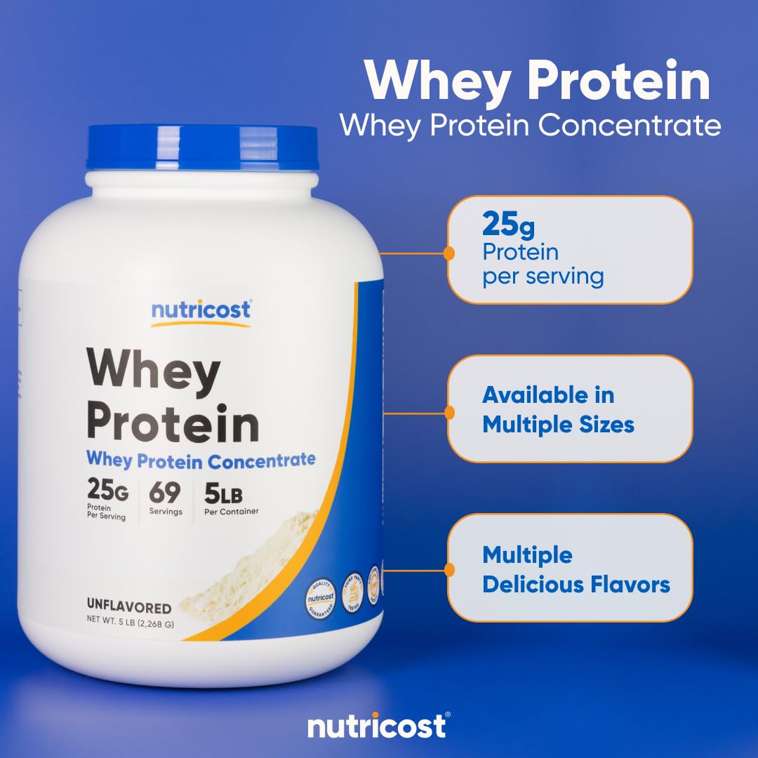 Nutricost Whey Protein Powder, Unflavored, 5 pounds - from Whey Protein Concentrate