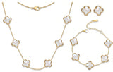 SHINYY Four Leaf Clover Choker Necklace for Women | 18K Gold Plated Lucky 4 Leaf Jewelry | Trendy Gifts (Set, White Gold)