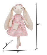 Mikee Fluffie 15" Bunny Stuffed Animal for Girls, Plush Toy Doll -Wearing Pink Plaid Dress,Cute Doll Set Dress Up for 3 4 5 Year Old Girl - Gift for Little Girl, Birthday, Easter,Christmas…