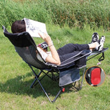 Reclining Camping Chair with Removable Footrest Lounge Chair with Headrest, Cotton Cushion, Portable Adjustable Folding Chairs for Adults Black