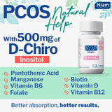 PCOS SOP Niam | D-Chiro Inositol Supplement - 500mg | Folic Acid, Vitamin B6, B12, D3 & Biotin | Polycystic Ovary Syndrome | Hormonal Balance | 30 Capsules