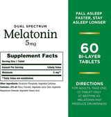 Nature's Bounty Melatonin 5mg Dual Spectrum, 100% Drug Free Sleep Supplement, Quick Release and Extended Release, Promotes Relaxation and Sleep Health, 60 Bi-Layer Tablets (Pack of 2)