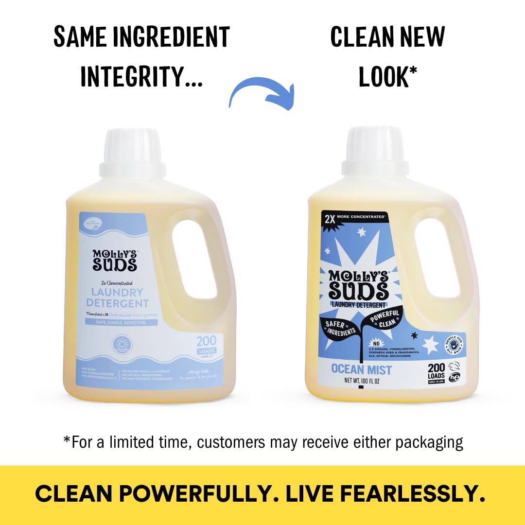 Molly's Suds Liquid Laundry Detergent | Clean Laundry Detergent Soap for Sensitive Skin | 2x Concentrated, High Efficiency (HE) (Ocean Mist - 200 Loads)