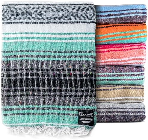 Benevolence LA Authentic Handwoven Mexican Blanket | Yoga Blankets, Outdoor, Picnic, Beach, Camping | Equestrian Saddle | Serape 50x70 inches - Mint, Pack of 1