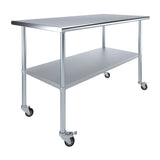 AmGood 30 in. x 60 in. Stainless Steel Work Table with Wheels | Metal Kitchen Food Prep Table | NSF
