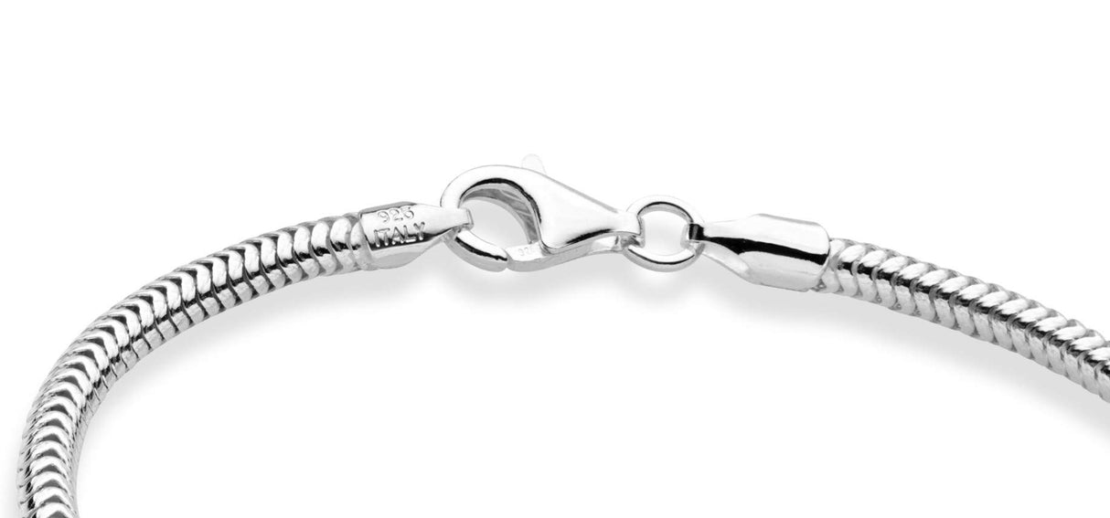 Miabella Italian 925 Sterling Silver Solid 3mm Snake Chain Bracelet for Women Men, Made in Italy (Length 7.5 Inches)