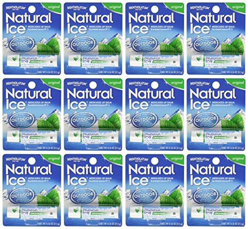 Mentholatum Natural Ice Medicated Lip Protectant Sunscreen, 0.16 Ounce (Pack of 12)
