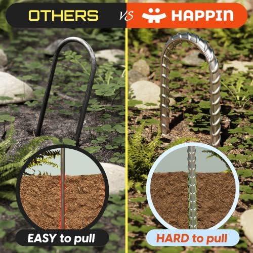 Happin® Ultra Strong Trampoline Stakes Anchors High Wind, Ground Anchors Heavy Duty, Trampoline Tie Down Anchor Kit, Ground Stakes Galvanized Steel, Trampoline Accessories, U Shaped (4 Pack, Silver)