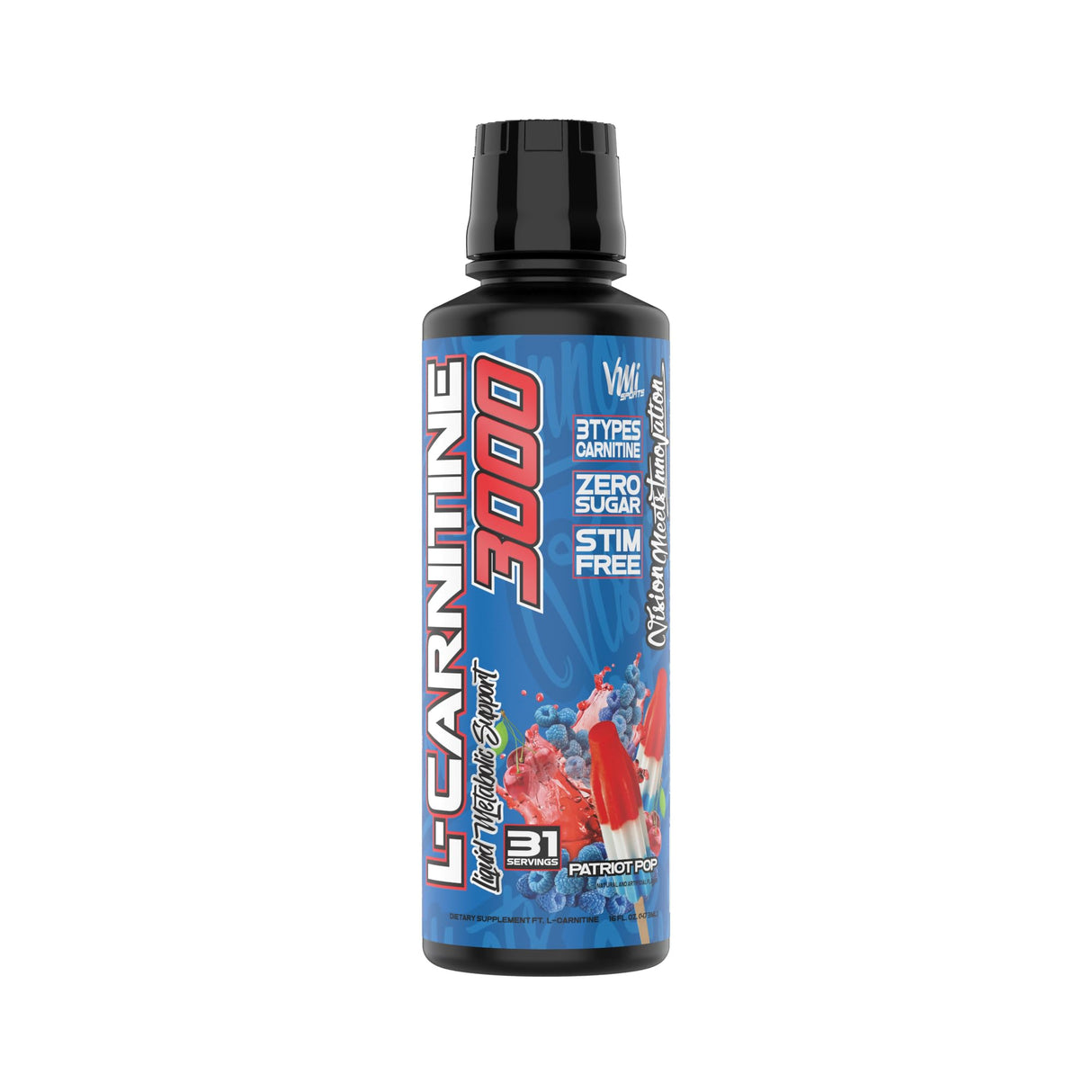 L-Carnitine 3000 Liquid | 3000 mg Carnitine Supplement | Zero Calorie Zero Sugar Keto Friendly for Men and Women – Great Tasting| 31 Servings (Patriot Pop, 16 fl. oz.)