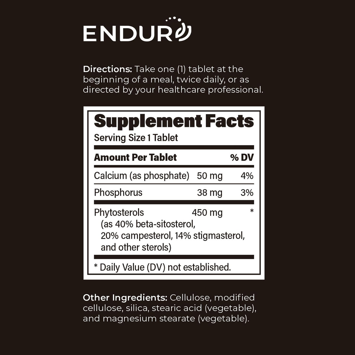Endur Phytosterols, Promotes Heart & Prostate Health for Men, Helps Block Cholesterol Absorption & Support Urinary Comfort, 450mg (180 Tablets)