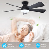 Depuley Modern Ceiling Fan with Light: 42-Inch Black Small Fans for Bedroom Indoor Outdoor - Dimmable Low Profile Ceiling Fans with Remote Control Flush Mount 5 Reversible Black Blades 6 Speeds Timer