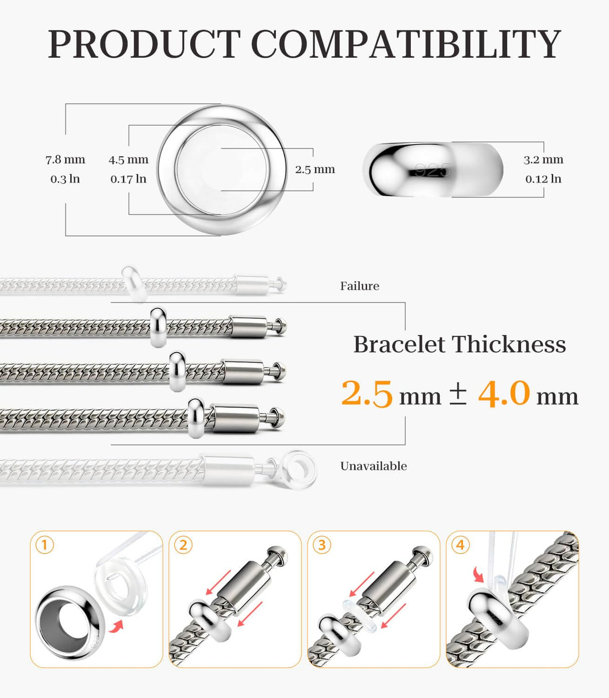 GW Stopper Charms 925 Sterling Silver Round Rondelle Spacer Beads for Charm Bracelets 3mm for Women (10pcs Silver Charm Stopper)