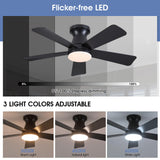 Goniyado 41" Black Low Profile Ceiling Fans with Lights and Remote, Modern Flush Mount Ceiling Fan Light with Quiet Reversible DC Motor for Bedroom Kitchen