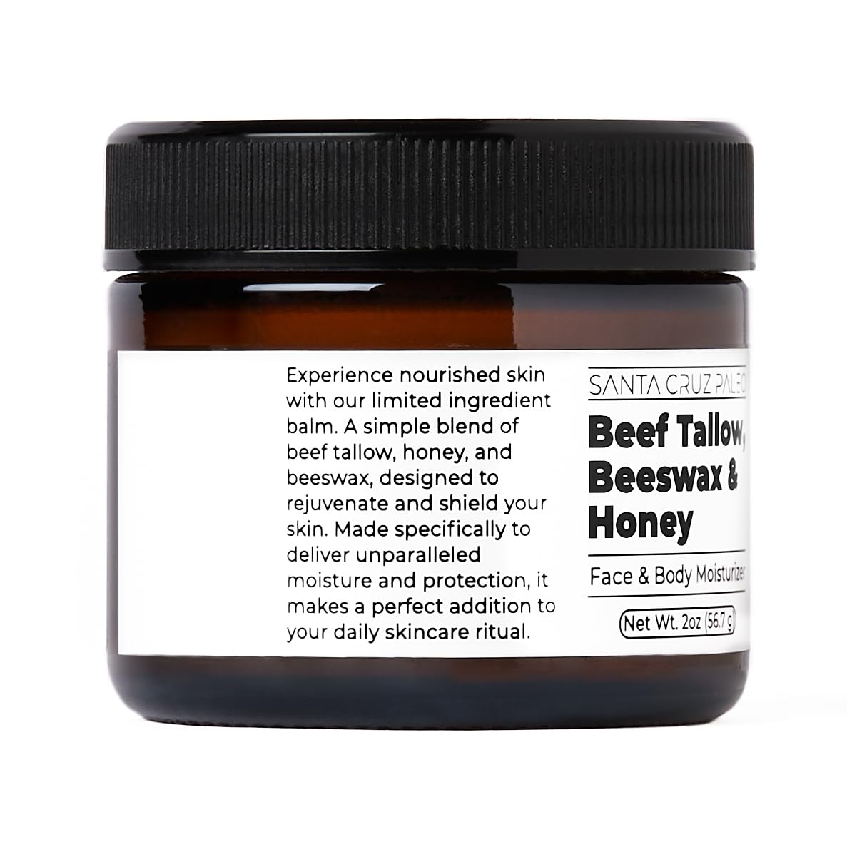 Santa Cruz Paleo Beef Tallow for Skin, Grass Finished & Grass Fed Beef Tallow and Honey Balm Body & Face Moisturizer, Organic Beeswax and Organic Honey, Light Scent, Moisturizing Natural Formula, 2 Oz