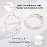 CERSLIMO Pearl Hoop Earrings for Women - 3 Pairs 14K Gold Plated Pearl Hoop Earrings Set, S925 Sterling Silver Post Big Large Hoops 4mm Pearl Earrings Jewelry Gifts 20/30/40mm