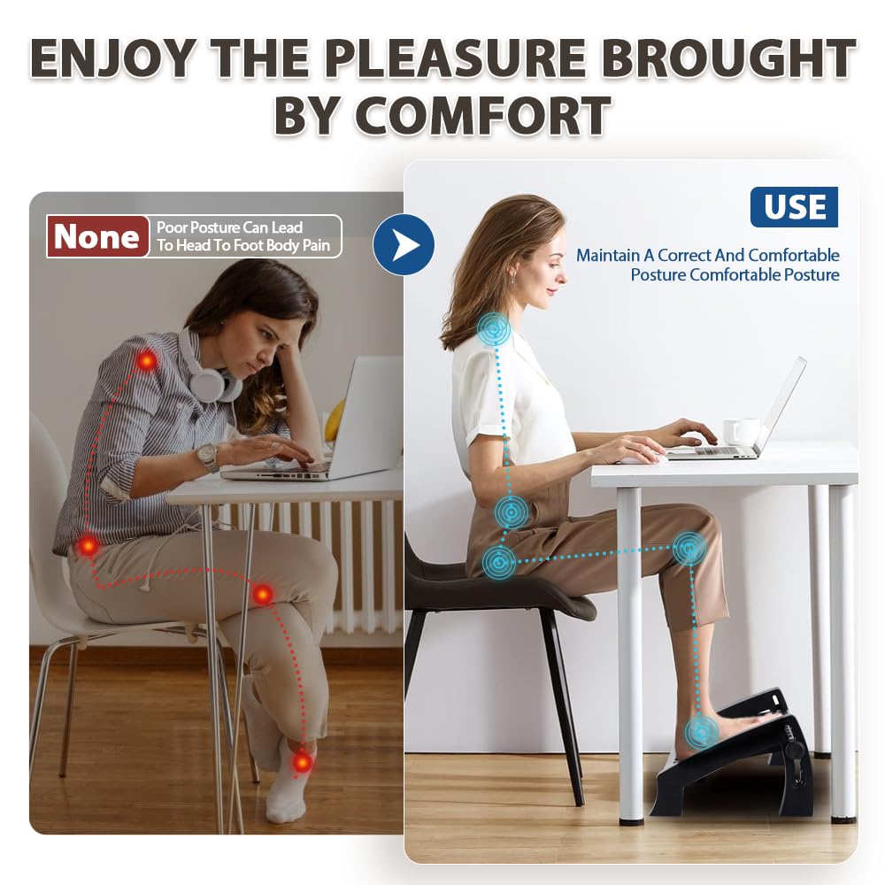 CasaZenith Foot Rest, Six Heights Adjustable Foot Rest for Under Desk at Work, Ergonomic Foot Stool for Under Office Desks, Under Desk Footrest with Foot Massage Roller, Office Leg Rest (Classics)