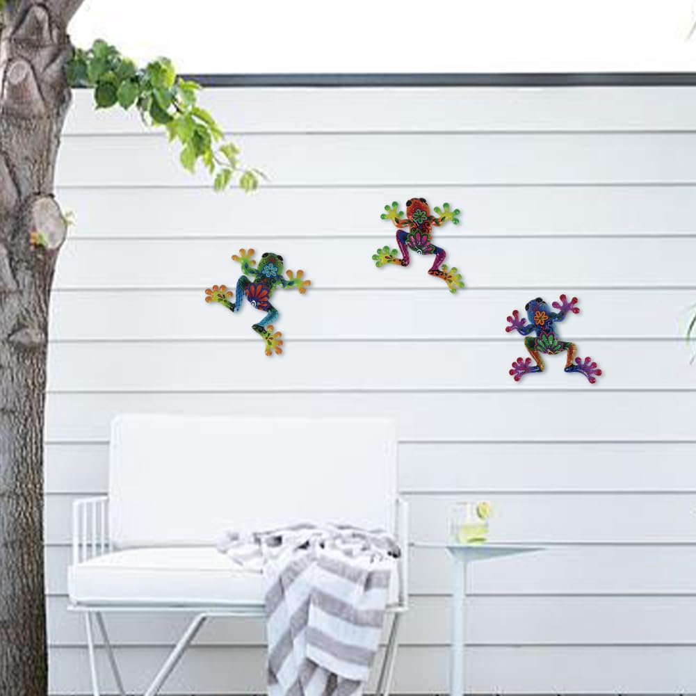 dreamskip 3 Pcs Metal Frog Decor Outdoor Wall Art Mexican Metal Frog Hanging Wall Sculpture Outside Garden Fence Patio Home Yard Art Decoration Gifts for Adults