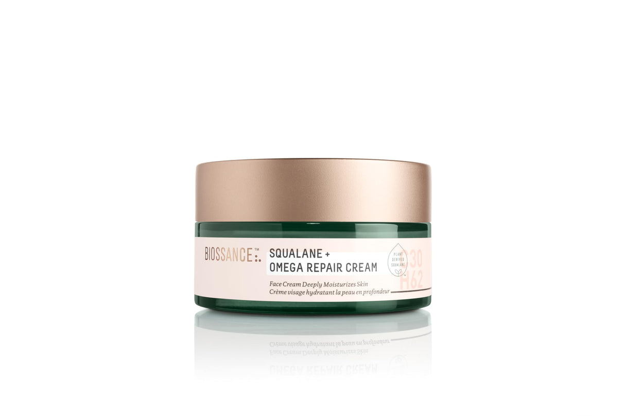BIOSSANCE Squalane + Omega Repair Cream - Ultra-Moisturizing Face Cream - Skin Care with Hyaluronic Acid, Ceramides, Squalane - Ideal for Dry & Sensitive Skin, Intense Hydration Moisturizer - 3.38oz