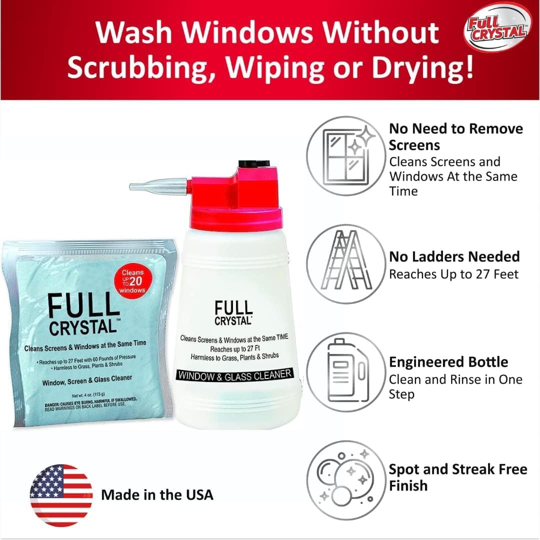 Full Crystal Refill Kit - Two 4 Oz. Crystal Powder Exterior Window Cleaner Packets for Glass and Screens (Cleans Up to 40 Windows)