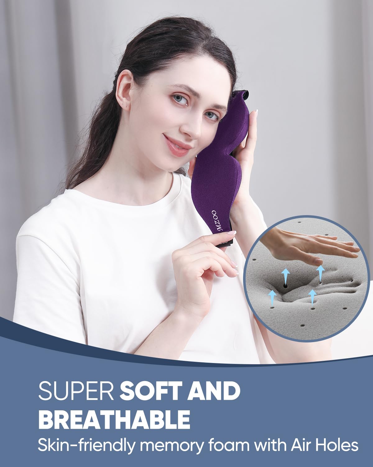 MZOO Sleep Eye Mask for Side Sleeper Men Women, Zero Eye Pressure 3D Sleeping Mask, Light Blocking Patented Design Night Blindfold, Soft Eye Shade Cover for Travel, Purple