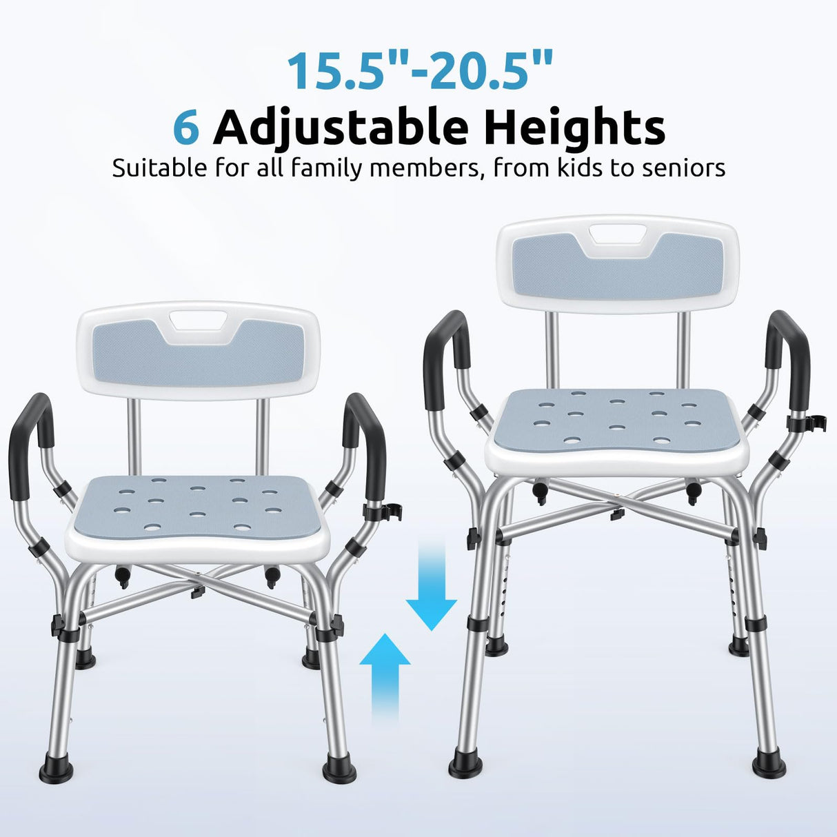 Shower Chair for Inside Shower, BRITULIF 550 lbs Heavy Duty Shower Chair for Elderly and Disabled, Shower Seat FSA/HSA Eligible, 6 Height Adjustable, Ideal for Adult and Senior Bathroom Needs