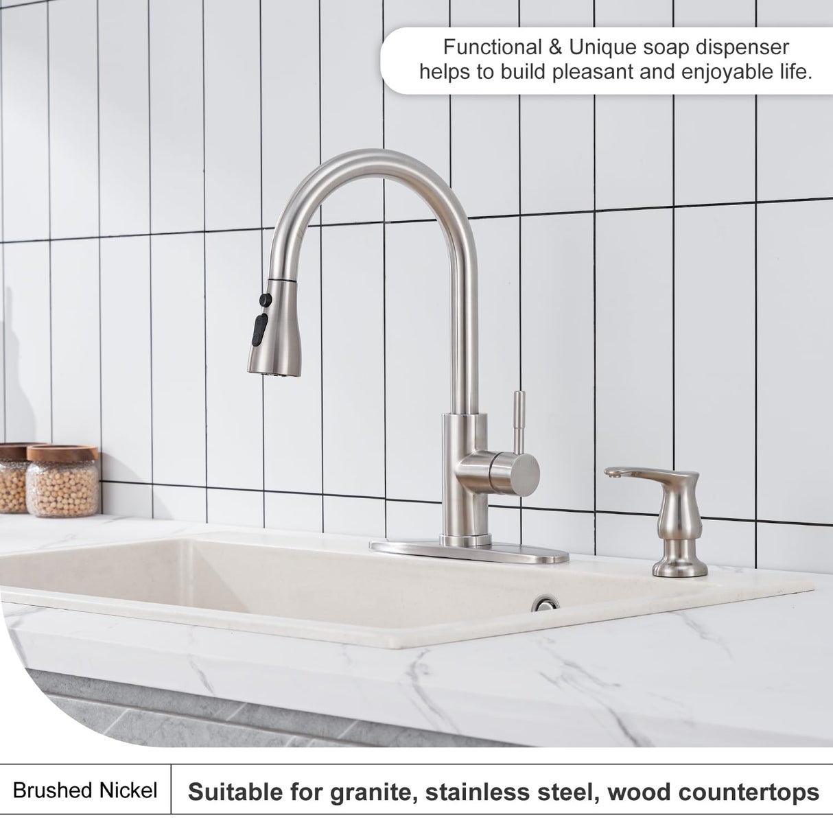 GAGALIFE Kitchen Sink Soap Dispenser Brushed Nickel, Under Sink Soap Dispenser with 40" Silicone Extension Tube, Say Goodbye to Frequent Refills