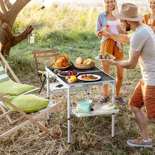 Titanker Folding Camping Table 3ft, Folding Picnic Table, Camp Tables Portable Foldable, 50% Extra Side Space, Outdoor Patio Table, Camping Essentials, Aluminum Light & Solid, Silver