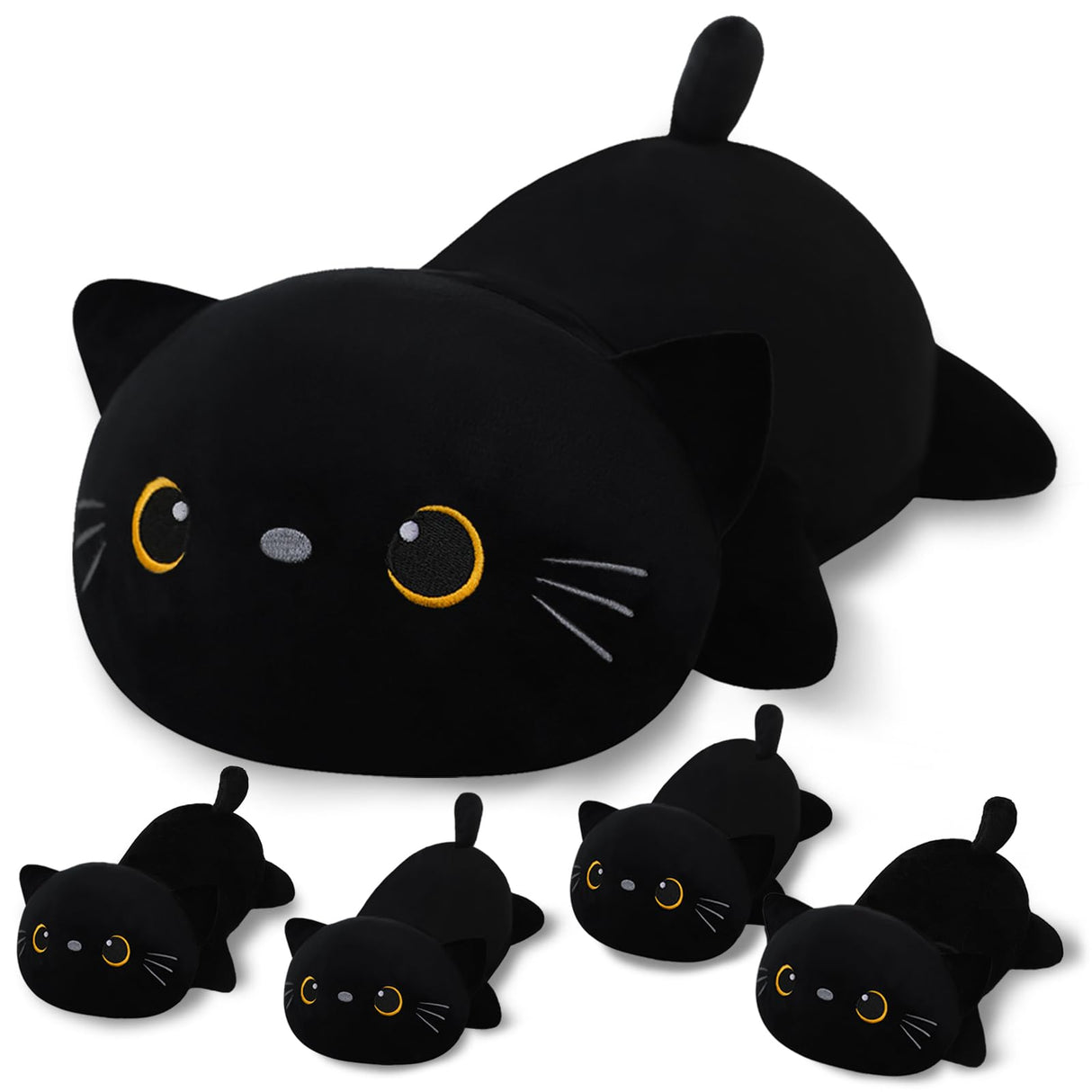 SQEQE Black Cat Mommy Stuffed Animal with 4 Babies Cat in her Tummy, Cute Black Cat Plush Toys for Kids, Gifts Ideal for Christmas, Valentine's, Birthday
