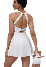 EUISVI Womens Tennis Workout Dress with Easy Bathroom Shorts Romper Cut Out Twisted Athletic Dresses for Women