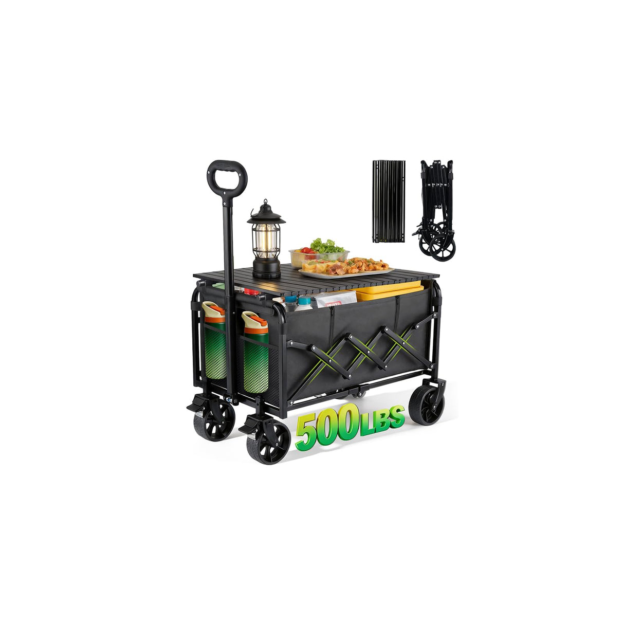 500LBS Large Collapsible Folding Wagon Carts Heavy Duty with Table & Brakes