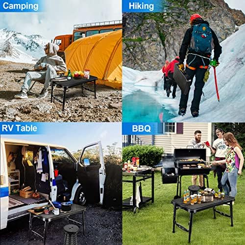Retractable Small Folding Table and Stool Set, Portable Camping Foldable Table Lightweight Yet More Sturdy with Adjustable Stool for Outdoor Picnic, Beach, Camp, Also Ideal as Lap Desk, Bed Table