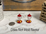 Generic Hummingbird Feeder Dangle Earrings, Red Plastic Hummingbird Earings, Red Stone