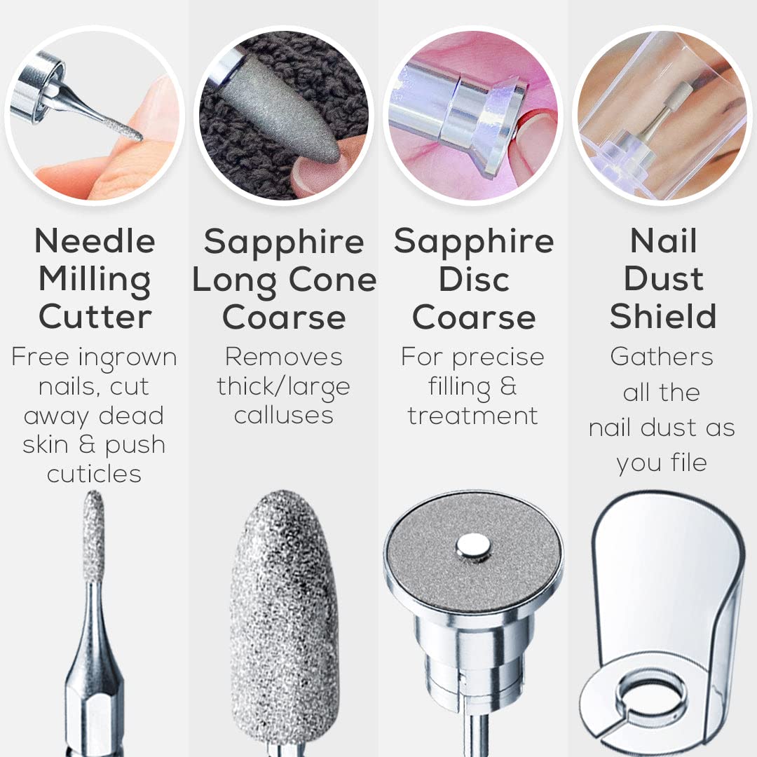 Beurer MP62 Professional Nail Drill Kit, Portable Electric File Machine with 10 Attachments & 10 Sanding Bands, Efile Dremel for Acrylic Gel Manicure and Pedicure, LED Light, with Storage Case
