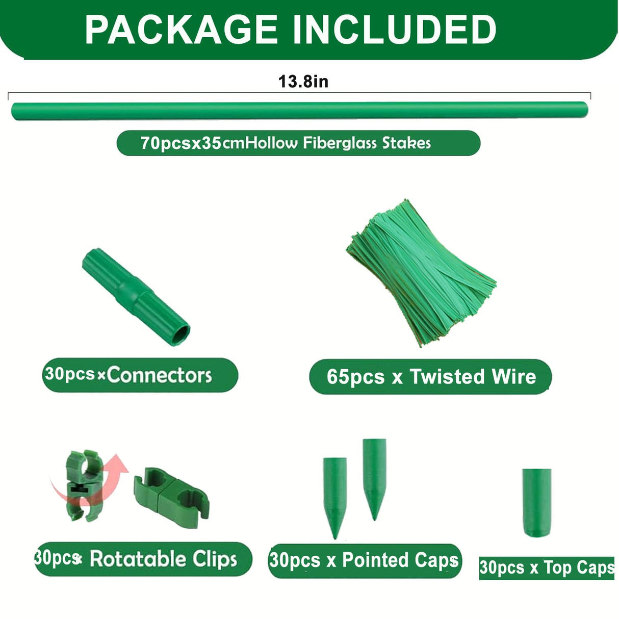 70Sets Garden Stakes Set 255pcs with 14 Inch Plant Sticks and Stake Arms, DIY 4ft 5ft 6ft 7ft 8ft Tomato Stakes, Garden Stakes for Vegetables Tomato Pepper Indoor Outdoor Plants