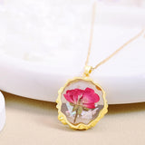 Hefestus Birth Flower Necklaces for Women,June Month Real Pressed Rose Flower Necklace,Boho-Style Personalized Jewelry,Handmade Floral Pendant,Thoughtful Gift for Christmas,Birthday|18" (Gold)