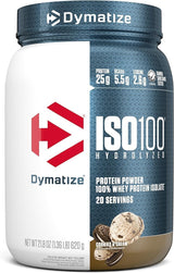 Dymatize ISO100 Whey Protein Powder Isolate, Cookies & Cream, 25g of Protein, 20 Servings, 5.5g BCAAs, Less Than 120 Cal., Gluten Free, 1g Fat, 1g Sugar, 2g Carb